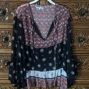 Rebecca Minkoff Black and Pink Floral Blouse